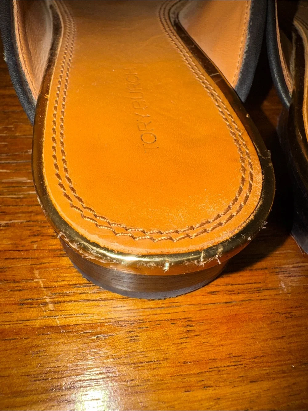 Tory Burch Jessa Black Leather Slip-On Loafers with Gold Chain Accent